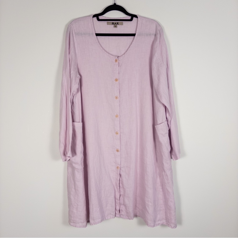Flax Lavender Button-Front Linen Midi Dress
